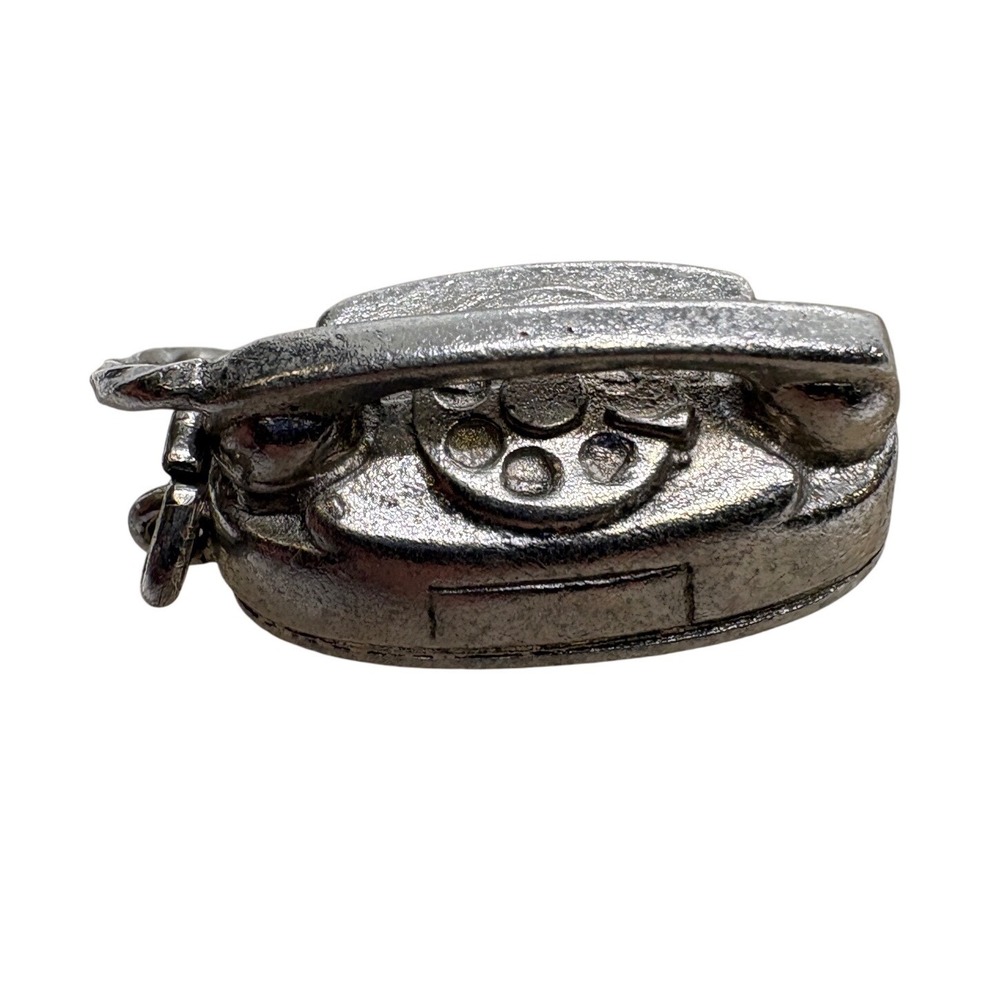 Vintage Sterling Silver Rotary Telephone Charm Pendant 3D Retro Phone Stamped R